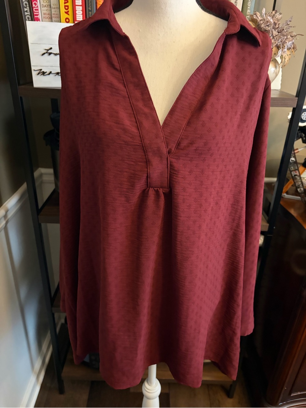 Wonderly Maroon V-Neck Long Sleeve Blouse